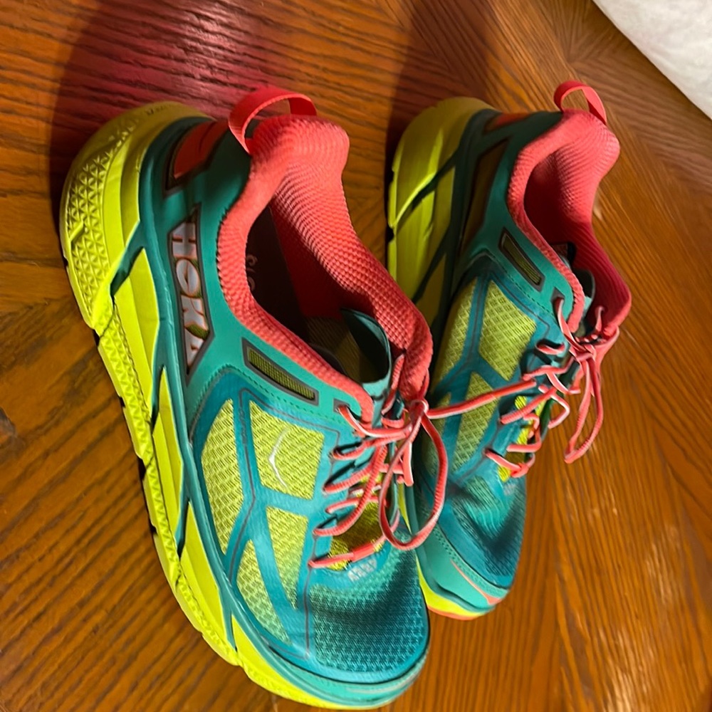 Hoka Clifton 1 for Women Aqua Neon Coral Running Sneakers Size 10 W